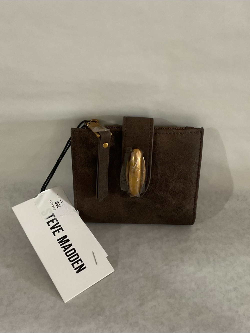 Steve Madden Dark Brown Women's Card & Key Holder with Gold Hardware